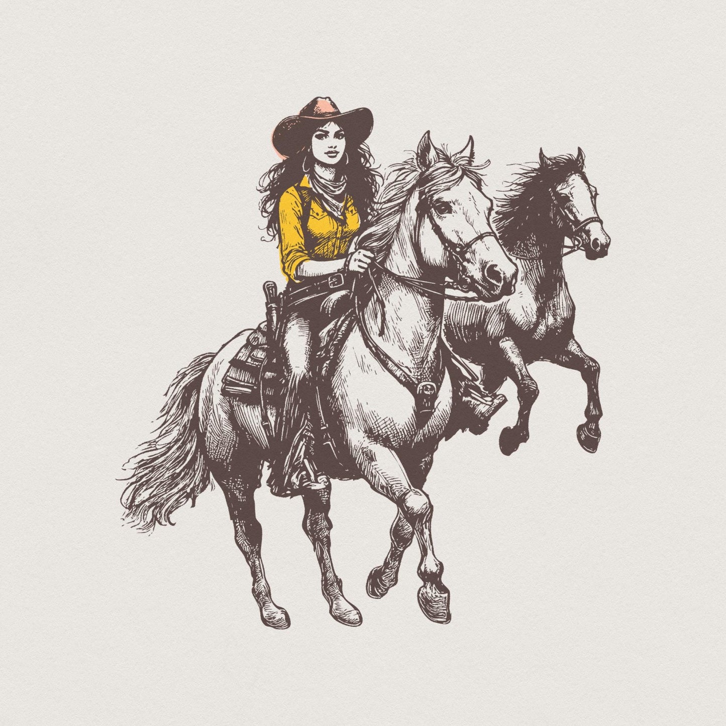 Vintage Cowgirl Horse Western PNG, Retro Wild Horses Sublimation - 300