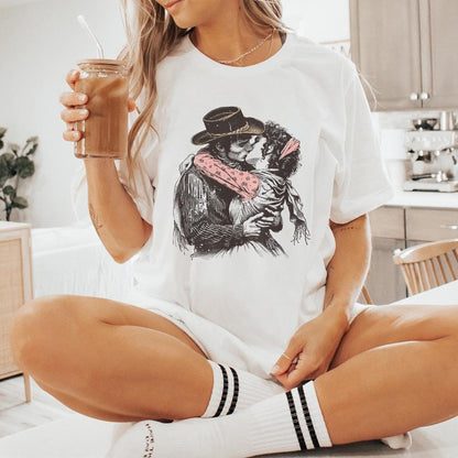 Retro Cowboy Cowgirl Kiss PNG, Vintage Illustration - 300 DPI Design for