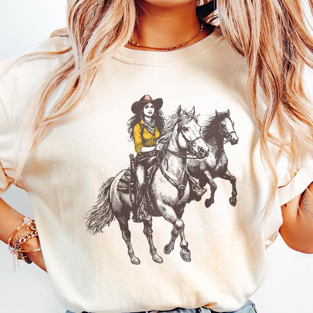Vintage Cowgirl Horse Western PNG, Retro Wild Horses Sublimation - 300