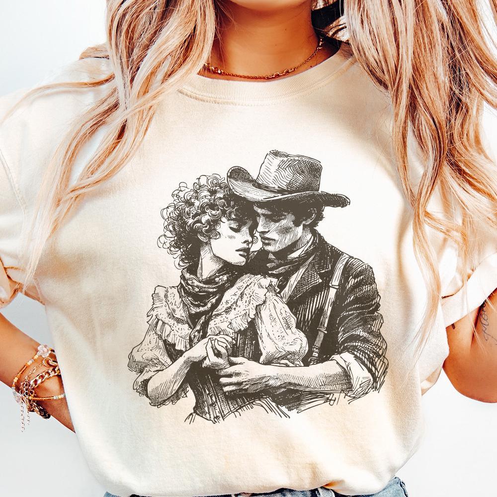 Western Love PNG, Retro Cowboy Cowgirl Kiss - 300 DPI Design for T-Shirt