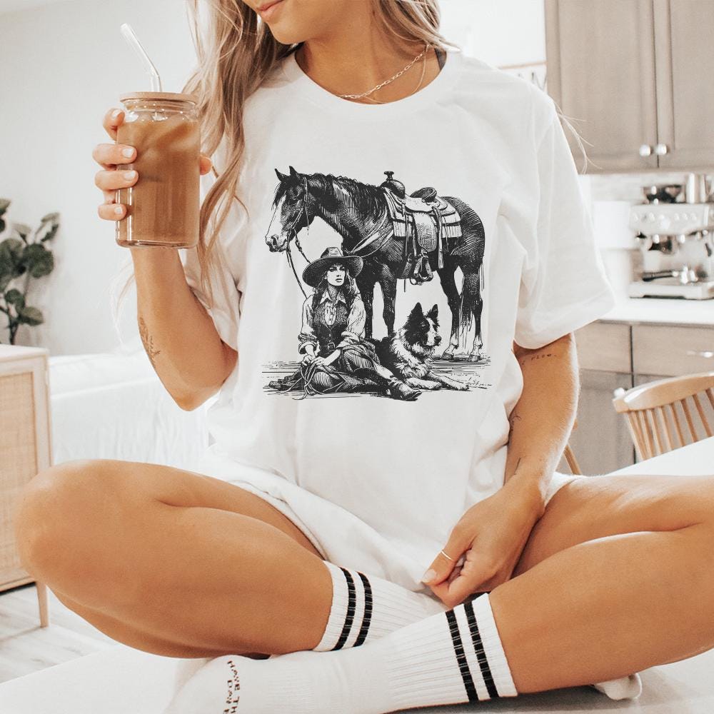 Retro Cowgirl Dog PNG, Western Wild West Digital Download - 300 DPI