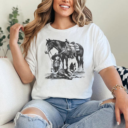 Retro Cowgirl Dog PNG, Western Wild West Digital Download - 300 DPI