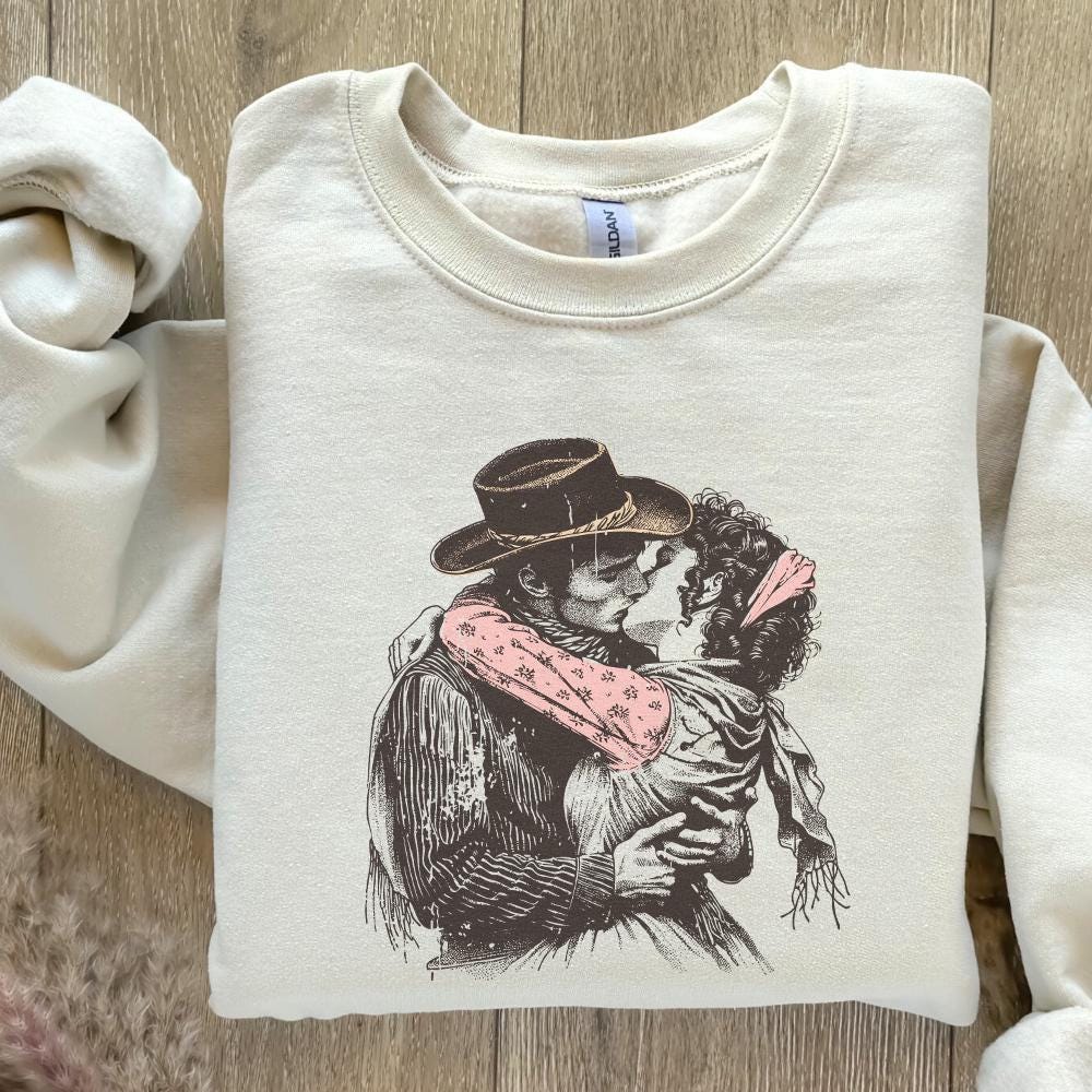 Retro Cowboy Cowgirl Kiss PNG, Vintage Illustration - 300 DPI Design for