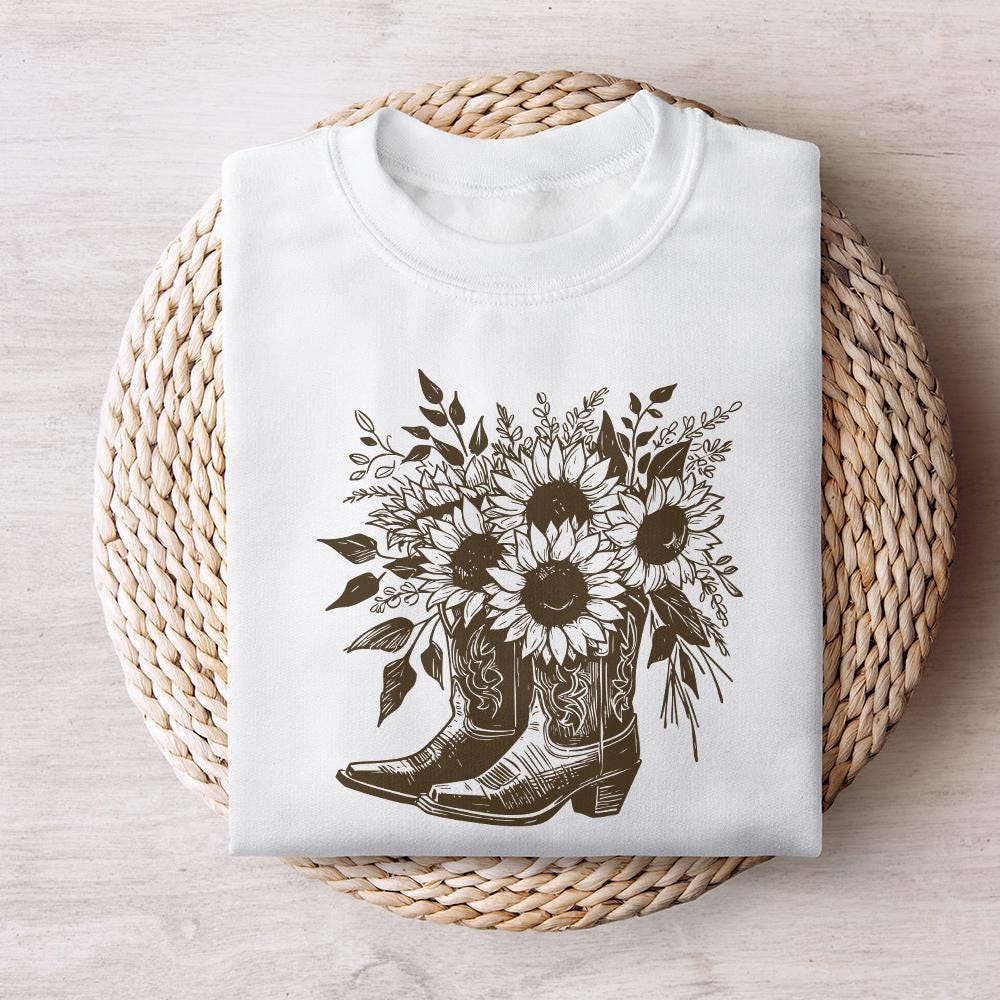 Sunflower Cowboy Boots png PNG, Retro Cowgirl Boot Clipart - 300 DPI