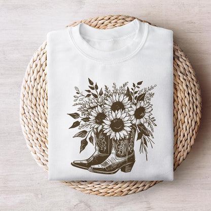 Sunflower Cowboy Boots png PNG, Retro Cowgirl Boot Clipart - 300 DPI