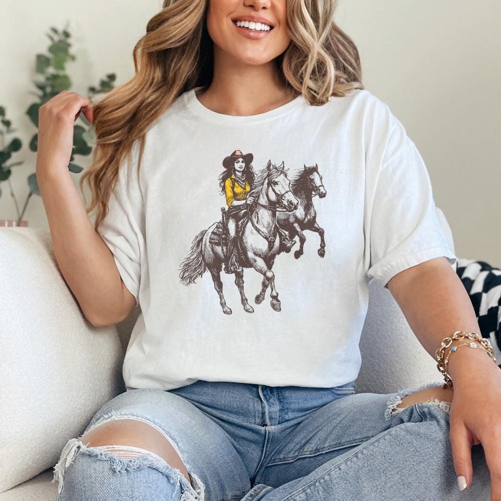 Vintage Cowgirl Horse Western PNG, Retro Wild Horses Sublimation - 300