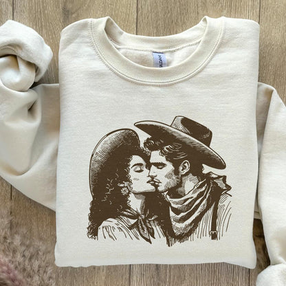 Western Cowboy Cowgirl Kiss PNG, Vintage Illustration - 300 DPI Design