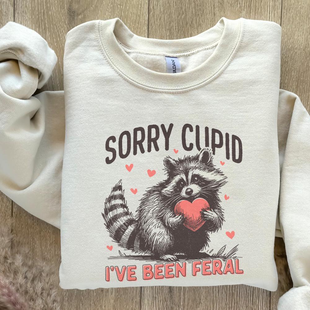 Sorry Cupid I've Been Feral, Funny Raccoon Valentines Day PNG - 300 DPI
