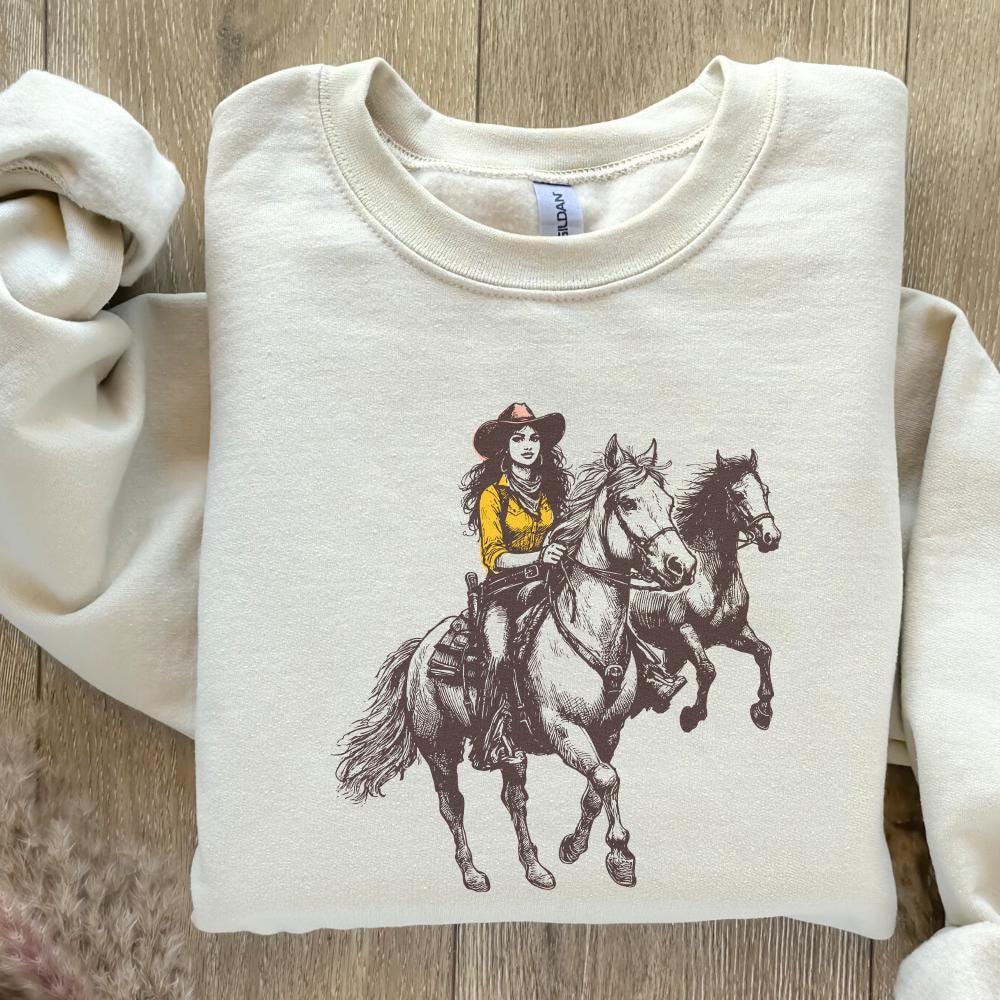 Vintage Cowgirl Horse Western PNG, Retro Wild Horses Sublimation - 300