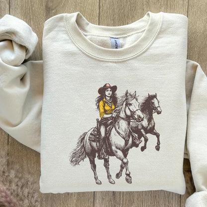 Vintage Cowgirl Horse Western PNG, Retro Wild Horses Sublimation - 300