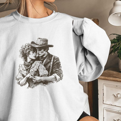 Western Love PNG, Retro Cowboy Cowgirl Kiss - 300 DPI Design for T-Shirt