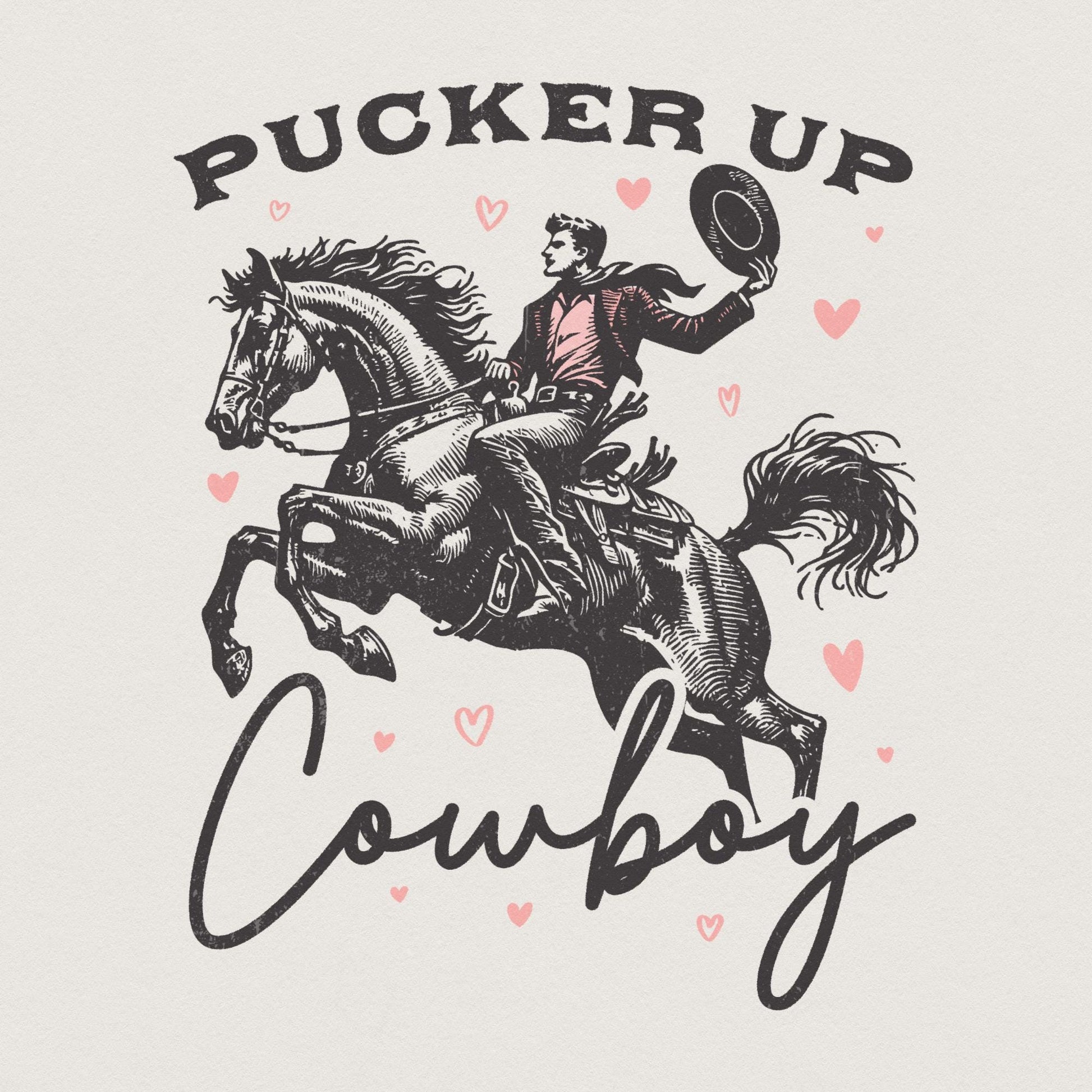Pucker Up Cowboy PNG, Western Valentines Png - 300 DPI Design for T-Shirt