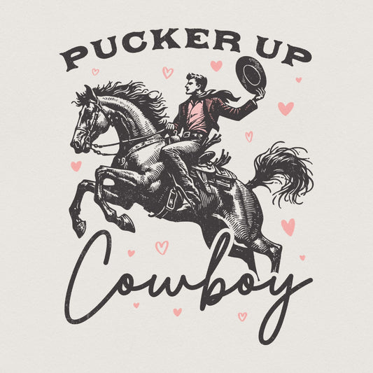 Pucker Up Cowboy PNG, Western Valentines Png - 300 DPI Design for T-Shirt