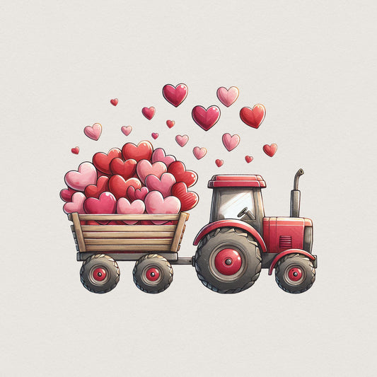 Valentines Day Tractor PNG, Kids Valentine Digital Download - 300 DPI