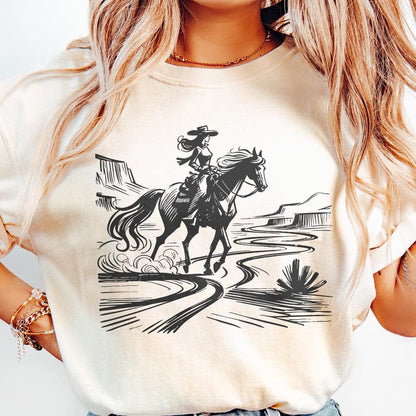 Cowgirl Country Western png, Vintage Illustration PNG - 300 DPI Design