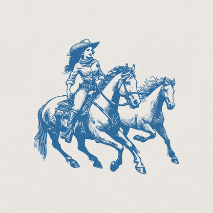 Cowgirl Wild Horses Western PNG, Retro Wild Horses Sublimation - 300 DPI