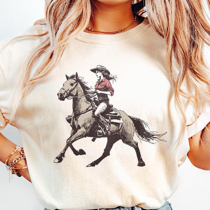 Cowgirl Western PNG, Vintage Illustration PNG - 300 DPI Design for T-Shirt