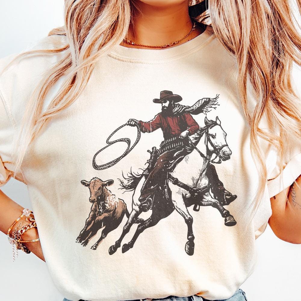 Retro Cowboy Lasso PNG, Western Rodeo Art - 300 DPI Design for T-Shirt
