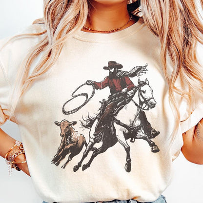 Retro Cowboy Lasso PNG, Western Rodeo Art - 300 DPI Design for T-Shirt