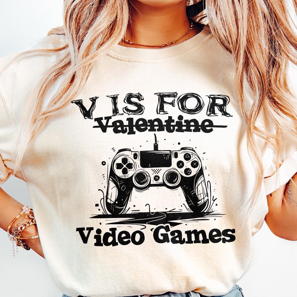 V is for Video Games png, Gamer Valentine png - 300 DPI Design for T-Shirt