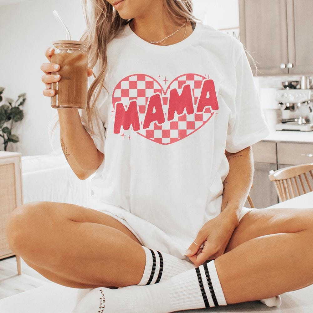 Mama Checkered Heart PNG, Valentines Day PNG - 300 DPI Design for T-Shirt