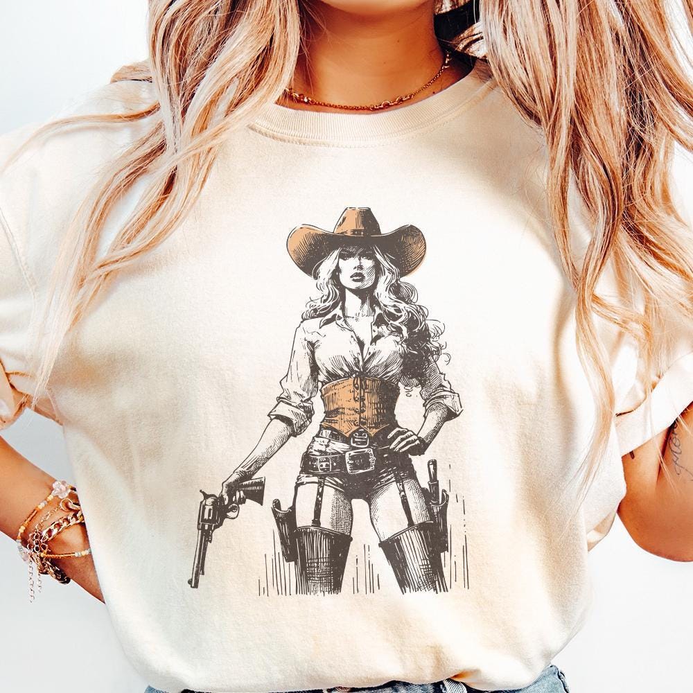 Retro Hot Cowgirl PNG, Western Wild West Digital Download - 300 DPI