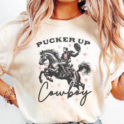 Pucker Up Cowboy PNG, Western Valentines Png - 300 DPI Design for T-Shirt