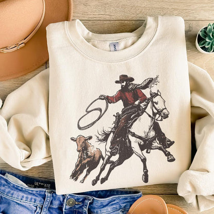 Retro Cowboy Lasso PNG, Western Rodeo Art - 300 DPI Design for T-Shirt