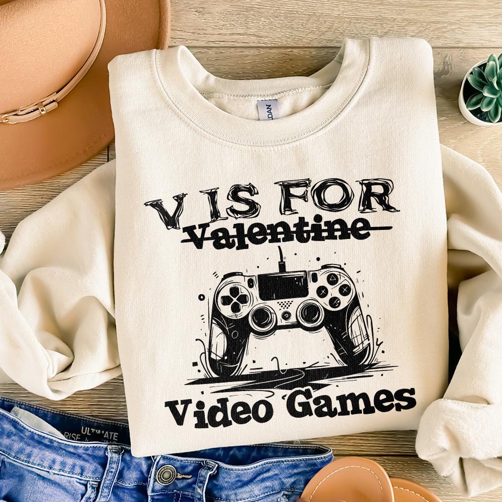 V is for Video Games png, Gamer Valentine png - 300 DPI Design for T-Shirt
