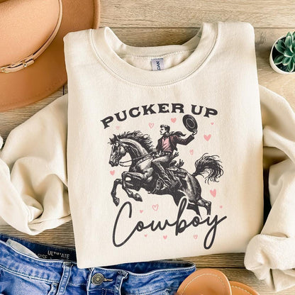 Pucker Up Cowboy PNG, Western Valentines Png - 300 DPI Design for T-Shirt