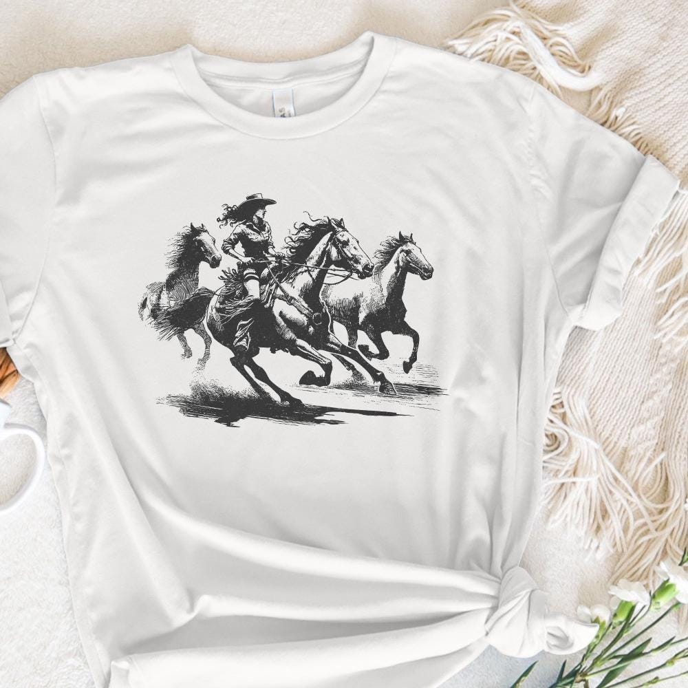 Cowgirl Horse Western PNG, Retro Wild Horses Sublimation - 300 DPI Design