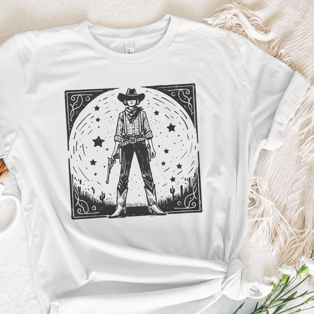 Retro Cosmic Cowgirl PNG for Print, Western Starry Night png - 300 DPI