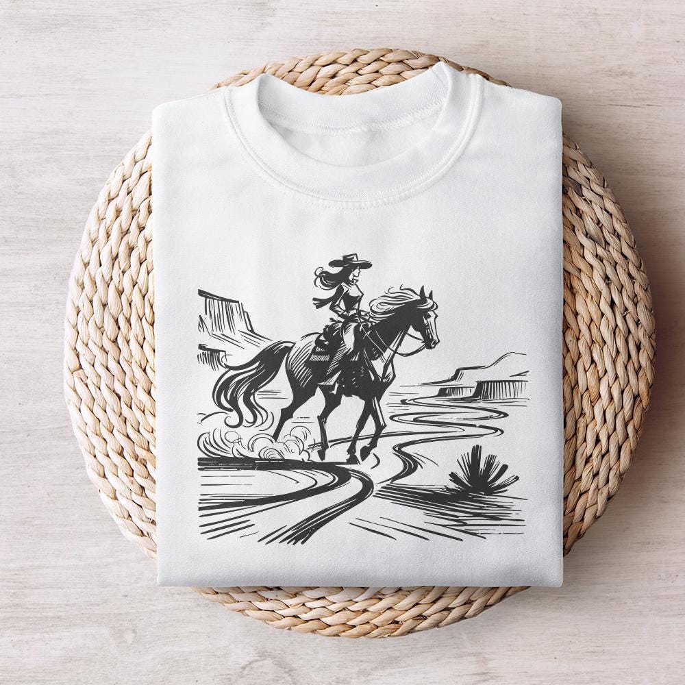 Cowgirl Country Western png, Vintage Illustration PNG - 300 DPI Design