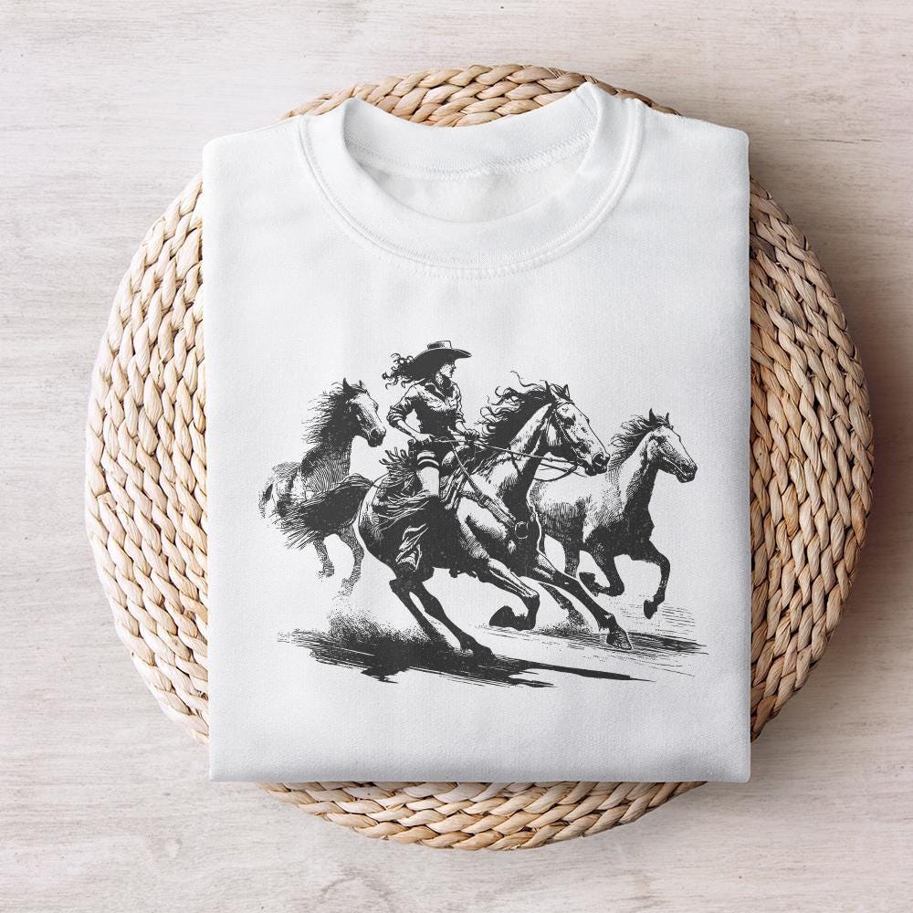 Cowgirl Horse Western PNG, Retro Wild Horses Sublimation - 300 DPI Design
