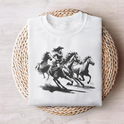 Cowgirl Horse Western PNG, Retro Wild Horses Sublimation - 300 DPI Design