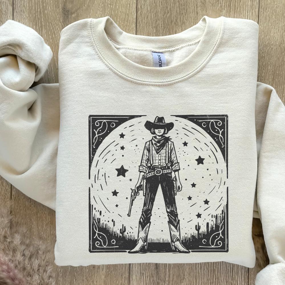 Retro Cosmic Cowgirl PNG for Print, Western Starry Night png - 300 DPI