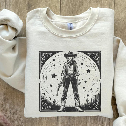 Retro Cosmic Cowgirl PNG for Print, Western Starry Night png - 300 DPI