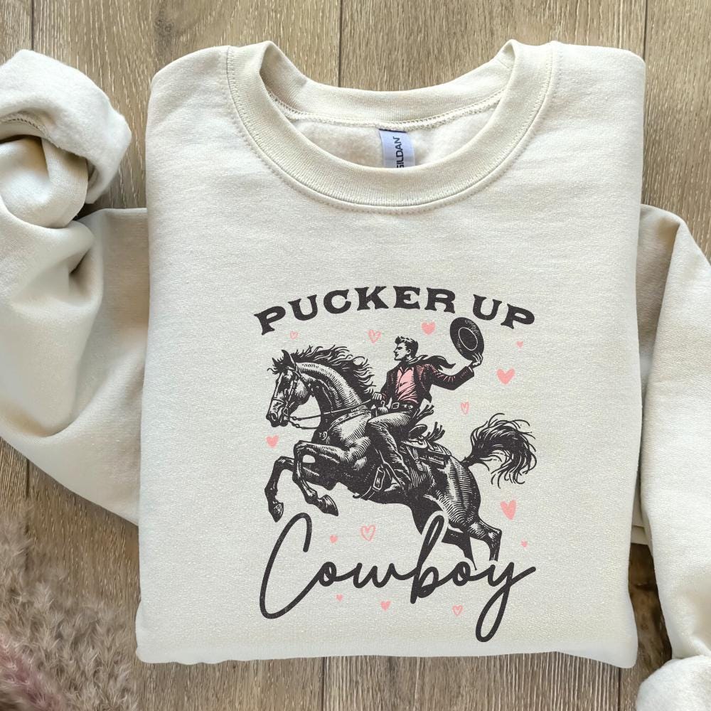 Pucker Up Cowboy PNG, Western Valentines Png - 300 DPI Design for T-Shirt