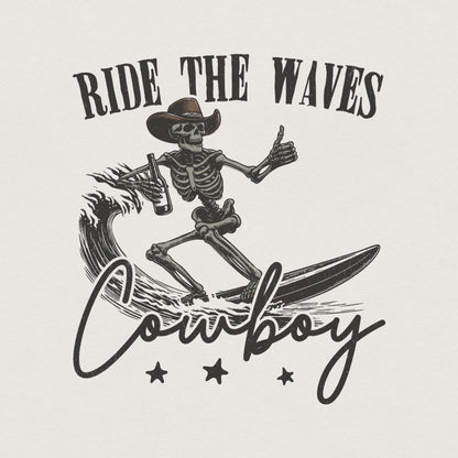 Surfing Cowboy Skeleton png, Trendy Western PNG Designs - 300 DPI Design