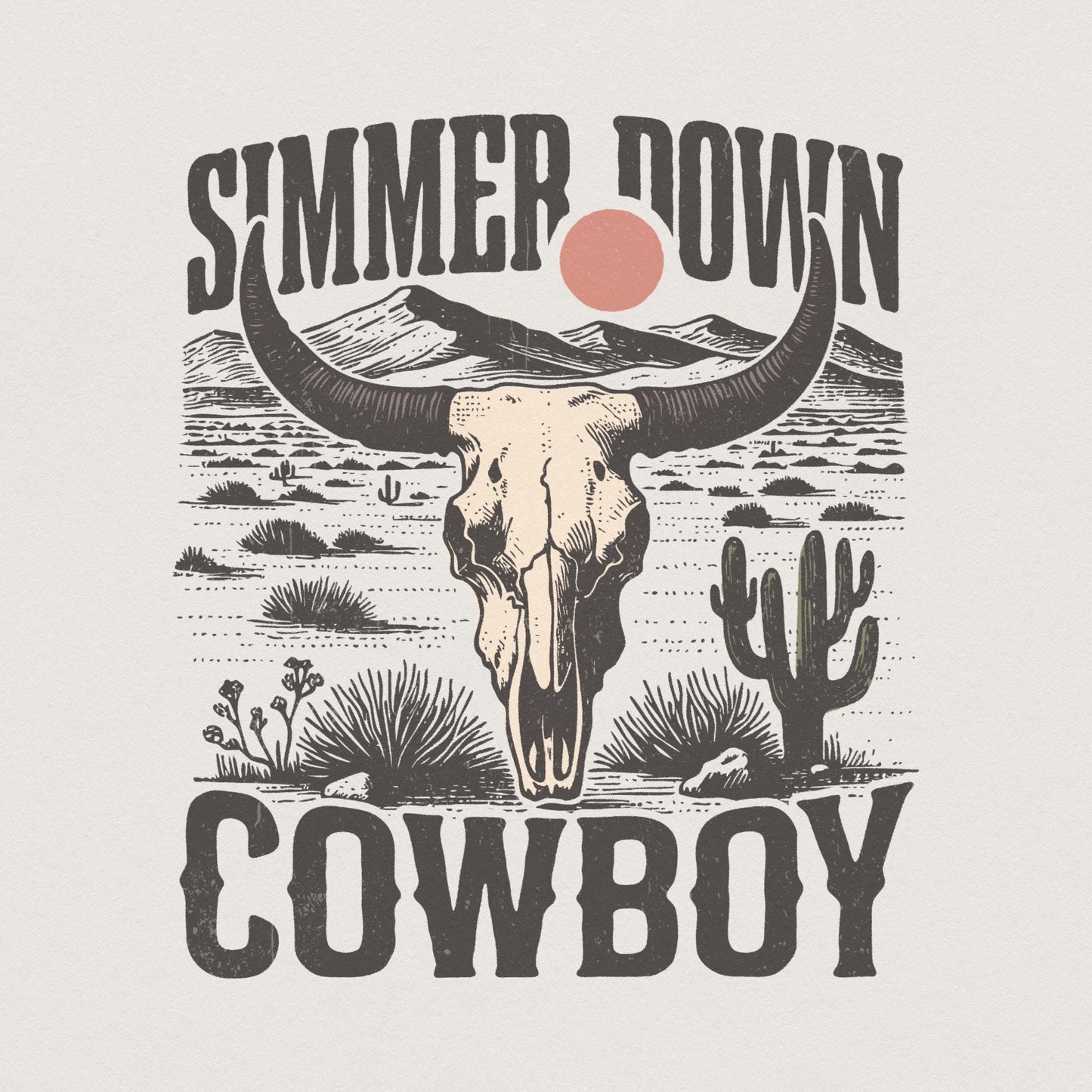 Simmer Down Cowboy PNG, Retro Western png - 300 DPI Design for T-Shirt