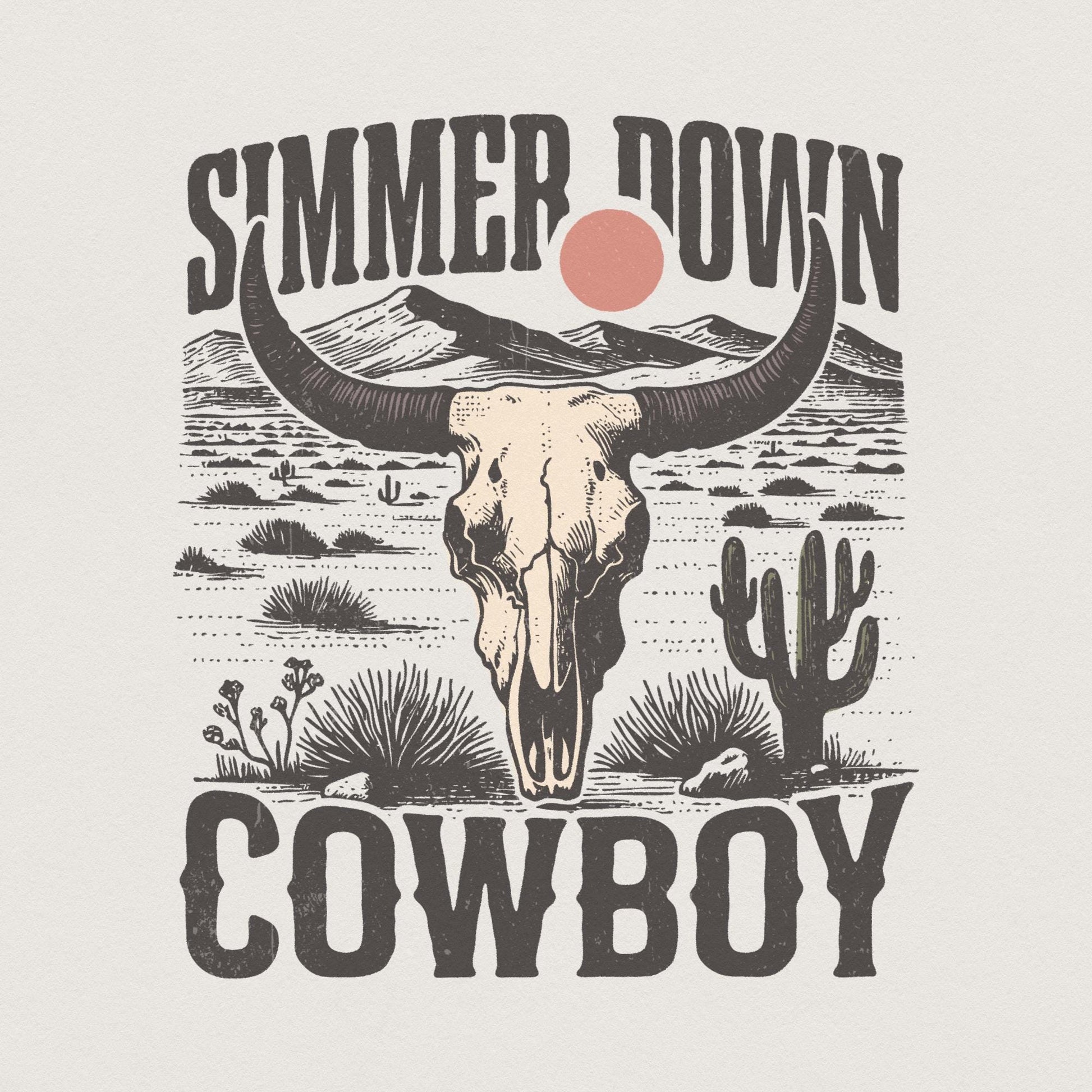 Simmer Down Cowboy PNG, Retro Western png - 300 DPI Design for T-Shirt
