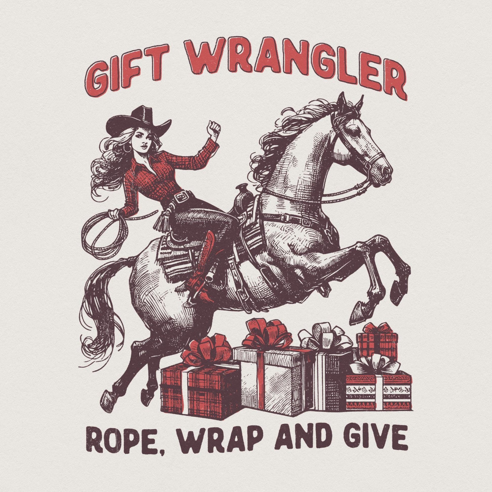 Retro Christmas Cowgirl PNG, Western Christmas Digital Download - 300 DPI