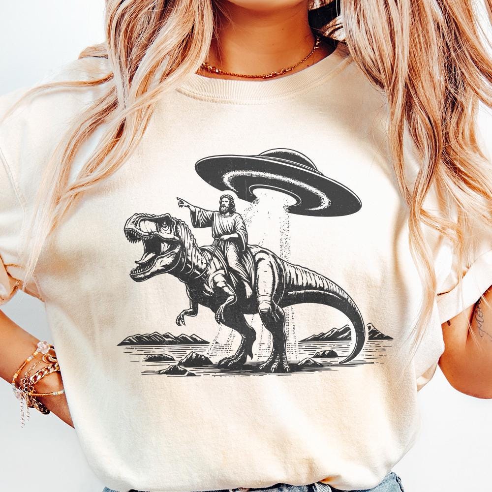Jesus Dinosaur PNG, Religious Humor - 300 DPI Design for T-Shirt