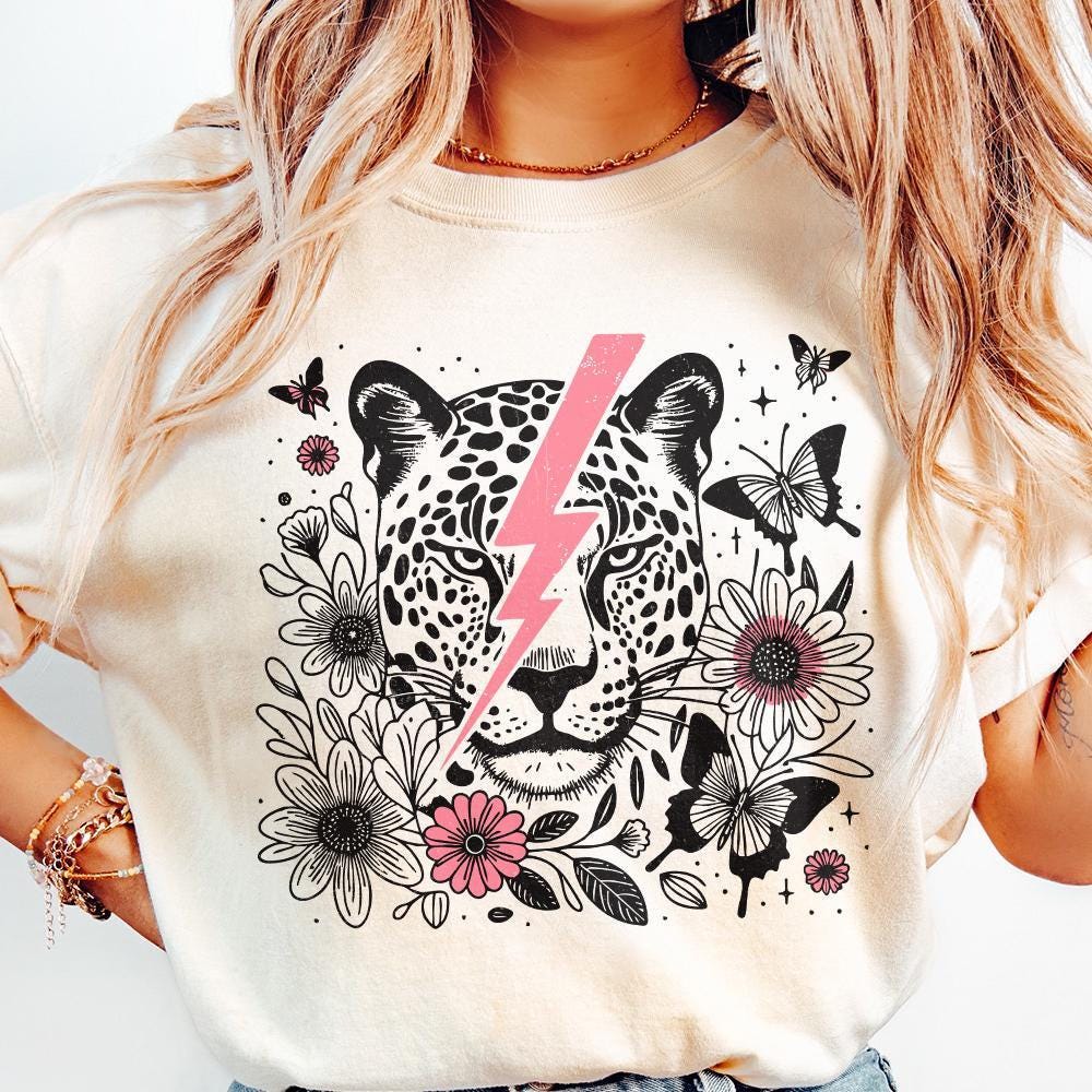 Pink Bolt Leopard PNG, Retro Sublimation - 300 DPI Design for T-Shirt
