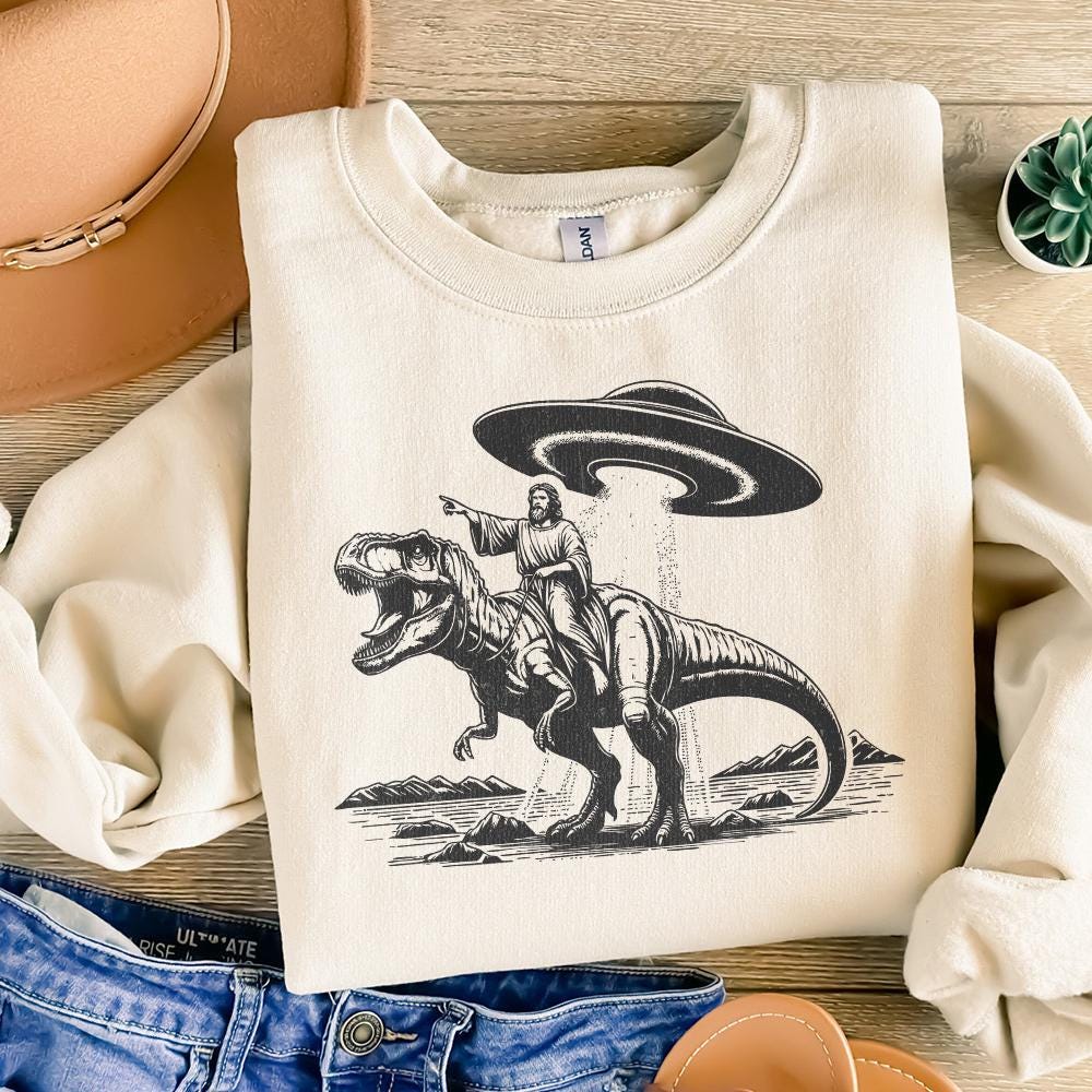 Jesus Dinosaur PNG, Religious Humor - 300 DPI Design for T-Shirt