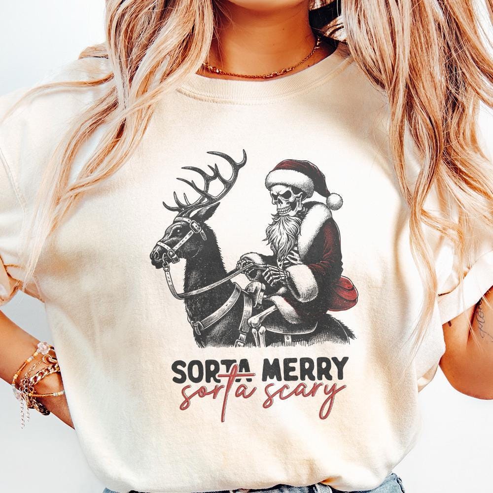 Sorta Merry Sorta Scary, Skeleton Christmas PNG - 300 DPI Design for