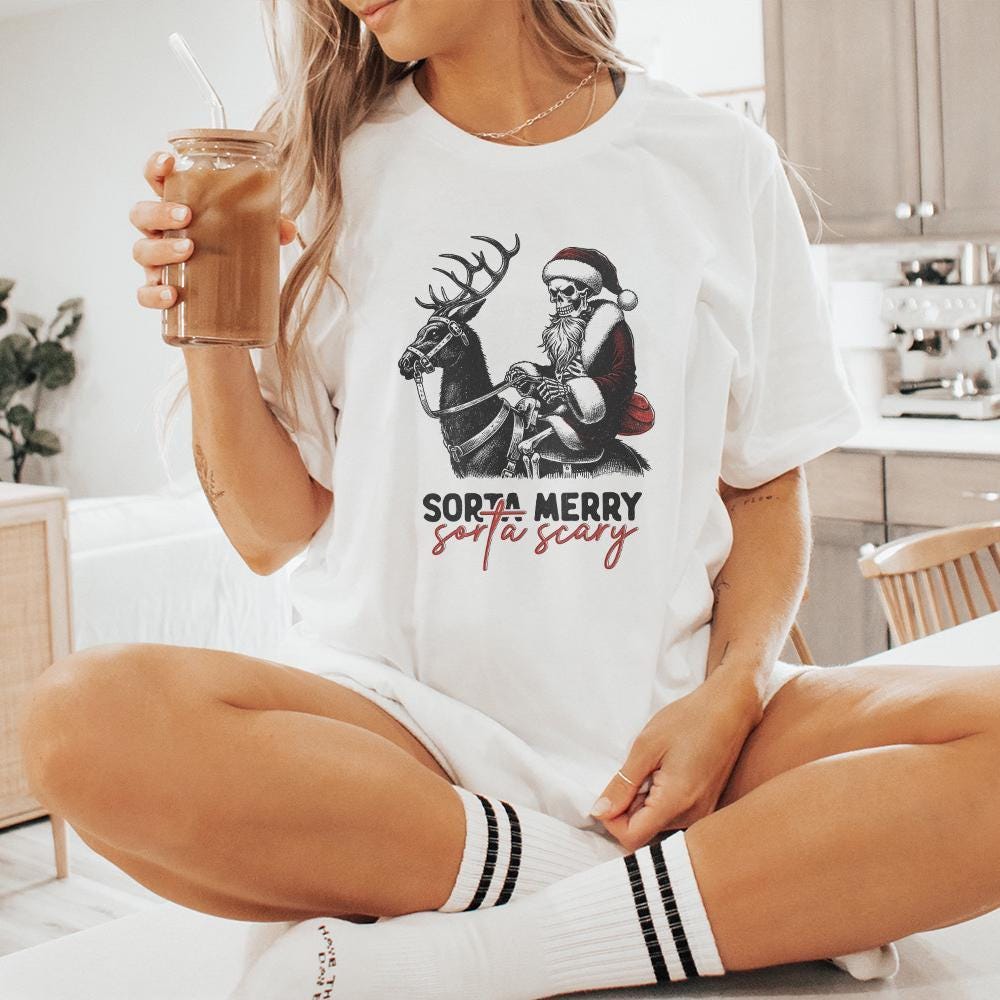 Sorta Merry Sorta Scary, Skeleton Christmas PNG - 300 DPI Design for