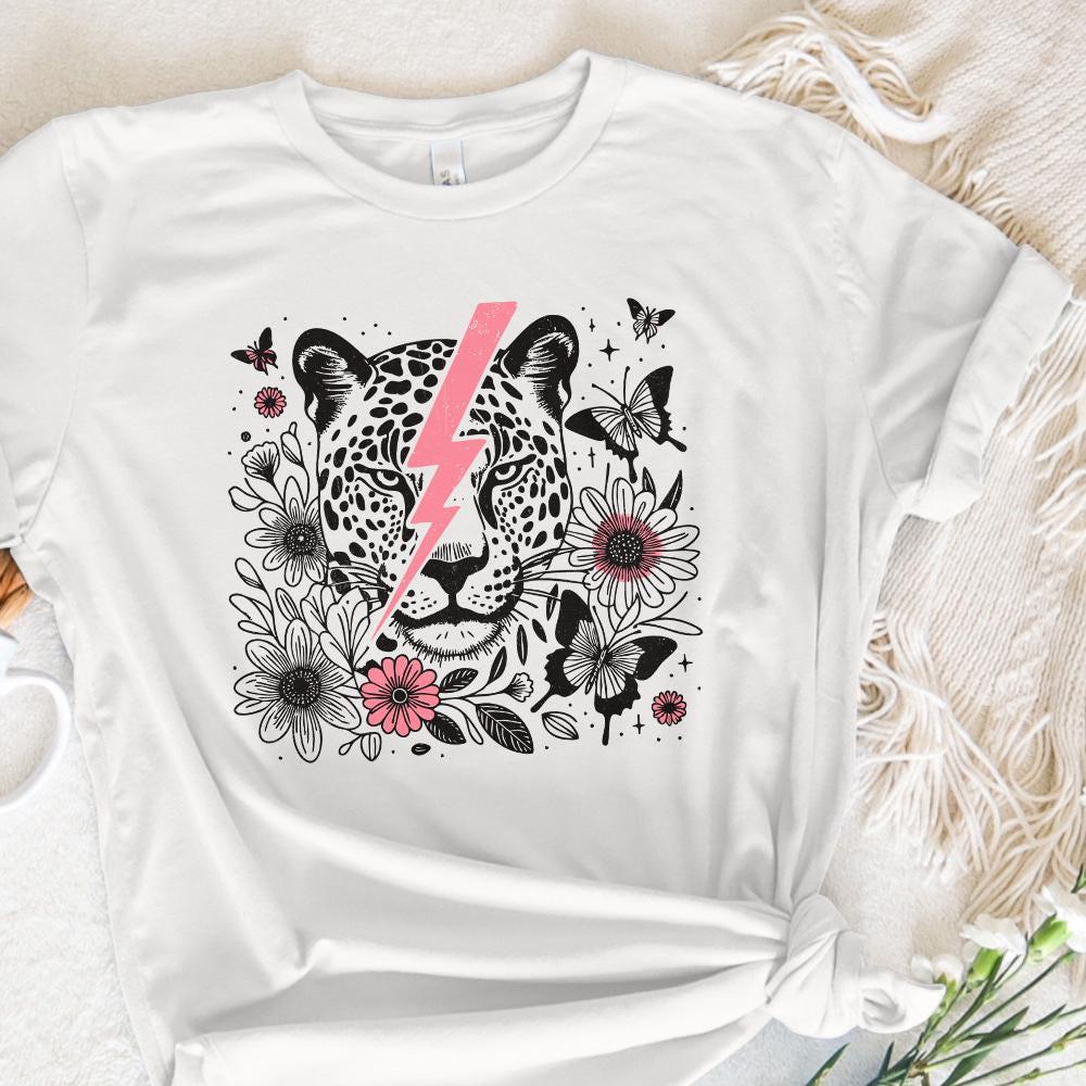 Pink Bolt Leopard PNG, Retro Sublimation - 300 DPI Design for T-Shirt