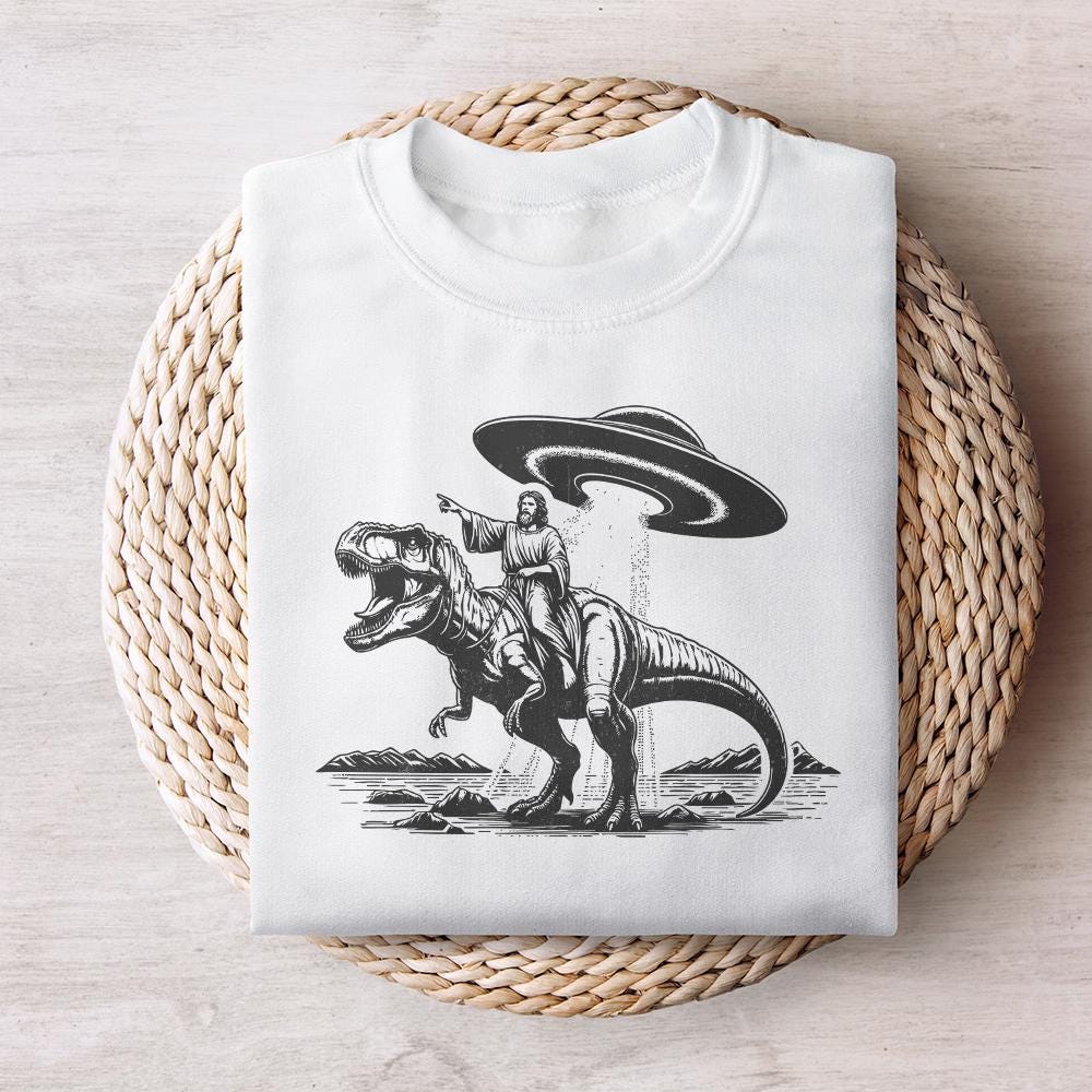 Jesus Dinosaur PNG, Religious Humor - 300 DPI Design for T-Shirt