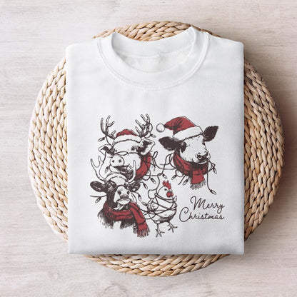 Cute Christmas Farm Animals PNG, Retro Farm Xmas Clipart - 300 DPI Design